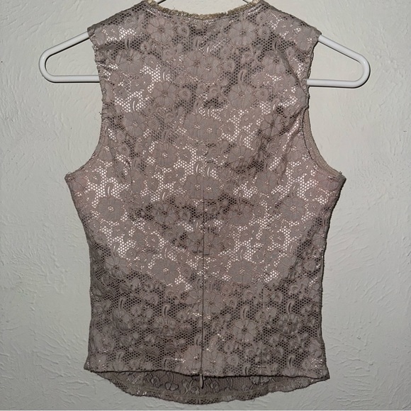VTG Y2K coquette corset bow tank top floral gold lace top stretchy fairy core L - Picture 2 of 15